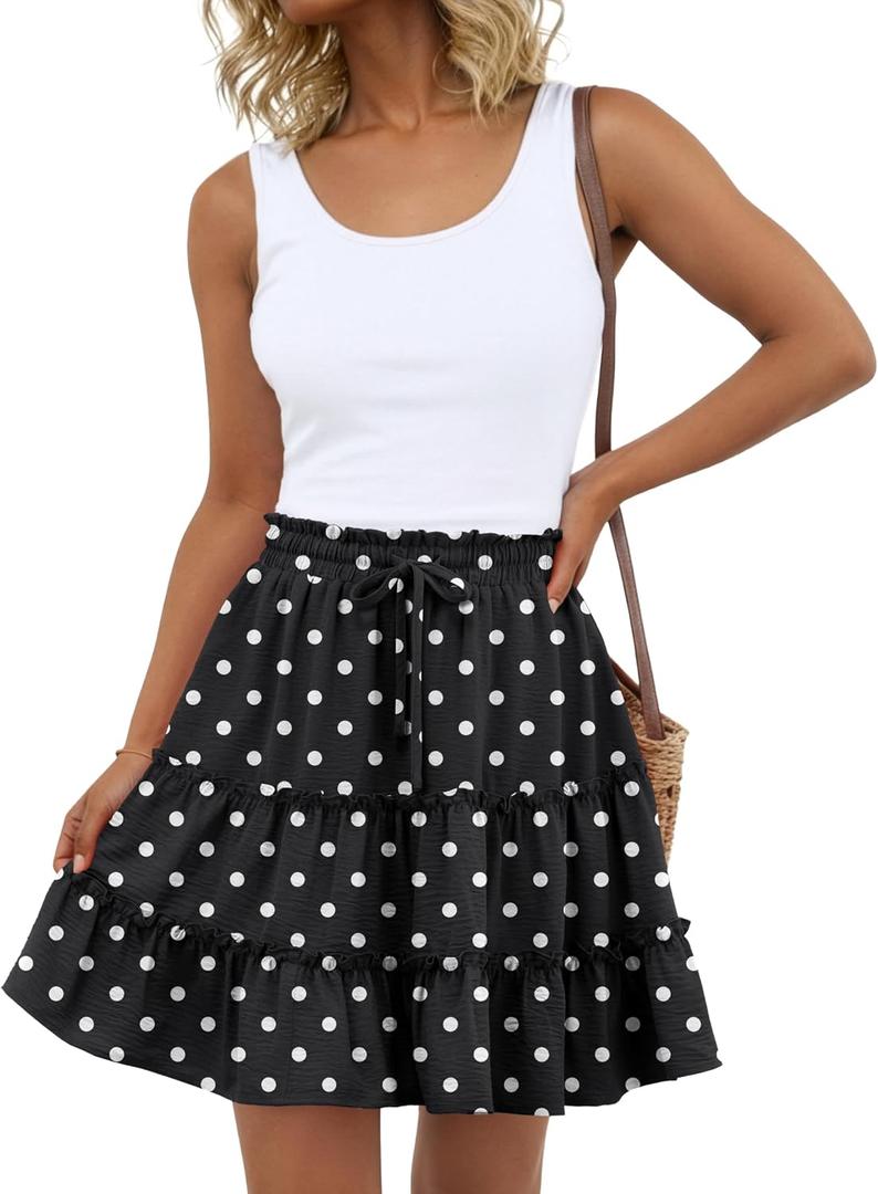 Lepunuo Boho Skirts for Women Flowy Casual Cute Skorts Built-in Shorts Floral Ruffle Tiered Skirts with Pockets, Small