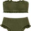 SOLY HUX Girl's Smocked Frill Trim Bikini Set Bathing Suits 2 Piece Swimsuit (Army Green)