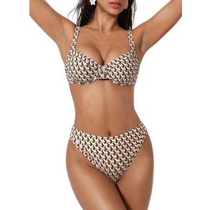 SUUKSESS Women Color Block Underwire Bikini Sets Cheeky High Cut 2 Piece Swimsuit S