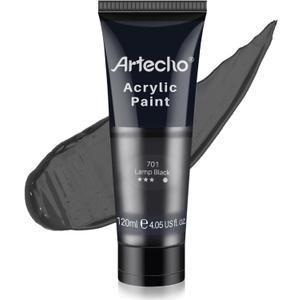Artecho Black Acrylic Paint, Lamp Black Paint (120ml / 4.05oz) Tubes, Art Craft Paints for Canvas, Rock, Stone, Wood, Fabric, Art Supplies