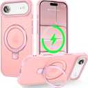 CHAOFEnG Magnetic Compatible with iPhone Air Case with Stand [Military Grade Drop Tested][Compatible with Magnet] Ring Translucent Slim Hard Back Soft Edge 17 Air Phone Case, Pink