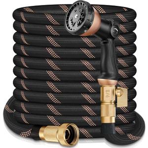 100FT Garden Hose w/10 Function Spray Nozzle, 2026 Ultra Lightweight Water Hoses, 3/4" Brass Connectors- Durable, Lightweight & Flexible Water Pipe for Outdoor & Gardening(Black Rose gold)