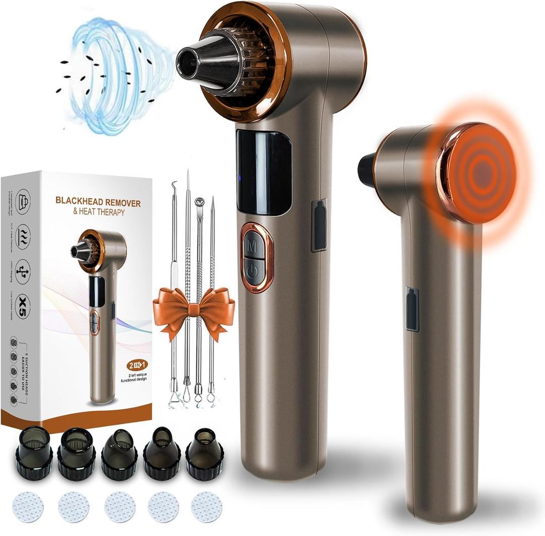 Blackhead Remover Vacuum with Heating, Blackhead Extractor 3 Adjustable Suction Levels 9 Modes, Pore Vacuum Blackhead Suction Remover, Comedone Extractor Kit for Deep Pore Cleaning (Golden)