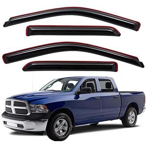 WV194109 Extra Durable In-Channel Wind Deflector Visor Rain Guard, Fit 2009-2018 Dodge Ram 1500 Crew Cab, 2010-2025 Ram 2500 & 3500 Crew & Mega Cab, 2019-2024 Ram 1500 Classic Crew Cab, Smoke, 4-Pcs