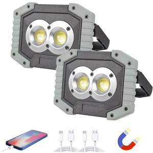 OTYTY LED Work Light 2-Pack, 30W 1500LM Portable Rechargeable Flood Lights with Magnetic Base, 4200mAh Battery for Camping & Car Repairs (W839 Grey) (W839-G)