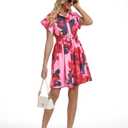 Rseoutlh Women's Button Down Shirt Dress Floral Printed V-Neck Turn Down Short Sleeve Mini Casual Trench Coat Formal Red