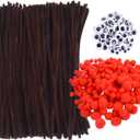 Livder Christmas Pipe Cleaners Set - 475 Pieces, 145 Brown Chenille Stems, 190 Red Pom Poms, 140 Wiggle Eyes for Crafts