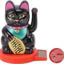 Lucky Cat Waving Arm, Solar Powered Waving Cat Japanese Maneki Neko Solar Fortune Cat with Waving Hand Paw up for Feng Shui Welcoming Beckoning Cat Statue Decoration(Black)