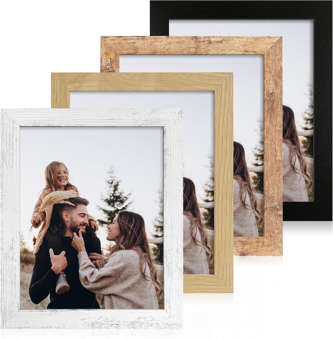 iRahmen 8x10 Picture Frame Set of 4, High Definition Real Glass 8 x 10 Photo Frames for Desktop Display and Wall Mounting(Distressed White+Oak+Rustic Brown+Black) (Multicolor)