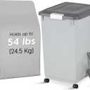 IRIS USA Dog Food Storage Container with Wheels, Airtight Lid, 2-Cup Scoop, Up to 54 Pounds Pet Food Storage, Built-in Scoop Storage in Lid, Versatile Pet Food Bin, Portable, BPA Free, Gray/Dark Gray