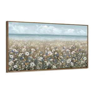XLSJERST Extra Large Framed Wall Art for Living Room Decor - Farmhouse Boho Beach Coastal Vintage Floral Ocean Wall Picture Flowers Sea Canvas Print Artwork for Home Bedroom Office
