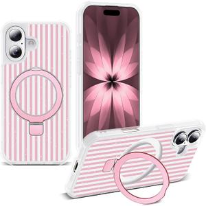 Compatible with Striped iPhone 17 Case with Stand,6.3" T-Pink