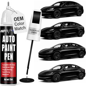 Touch Up Paint for Cars (Solid Black PBSB), Compatible with Tesla Model Y/3/X/S, 0.4 fl oz Color Accurate 2-in-1 Car Paint Scratch Repair Pen, Easy to Use, Fast-Drying, Long-Lasting