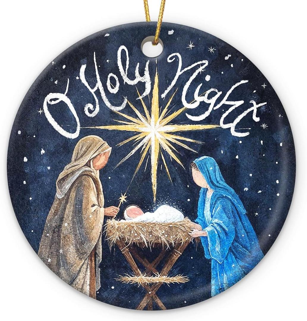 3 x Nativity Scene Ornament 2025, Religious Gifts for Women, Men, Christian Family, Church Members, Oh Holy Night Ceramic Ornaments for Catholic Christmas Decorations, Unique Christian Gift