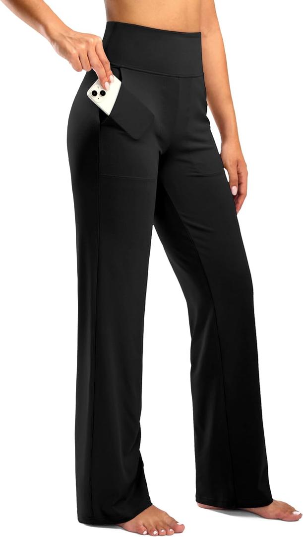 G Gradual Women's Yoga Pants Wide Leg wiht Pockets High Waist Stretch Loose Casual Lounge Sweatpants (Black, XL)