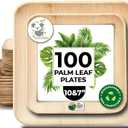 Koala love Palm Leaf Plate Bamboo Paper Plates Disposable 10 Inch & 7 Inch Bulk Party Pack Eco Compostable Biodegradable Wooden Plate Best Alternative To Plastic Paper Plates (10&7 100)