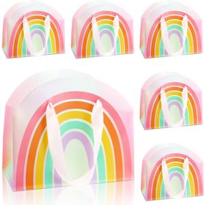 AmazingSpark 24 Pcs Rainbow Party Favor Bags 7.9 x 6.7 x 3.9 Inch Rainbow Gift Goodie Bags with Handles Colorful Treat Candy Gift Wrap for Birthday Baby Shower Wedding Party Favors Supplies