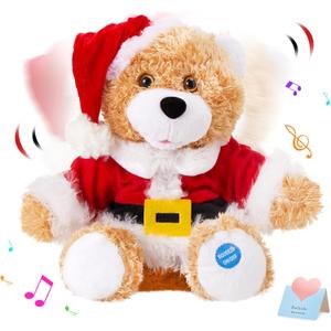 SpecialYou Christmas Santa Teddy Bear Singing Stuffed Animal Interactive Musical Plush Electric Toy with Christmas Hat Companion for Kids Girls Boys New Year Decor
