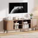 70" Fluted TV Stand for Living Room , Mid Century Modern Television Stand with Open Storage Shelves for Up to 75 Inch TVs, Entertainment Center Media Console TV Cabinet with Adjustable Shelves