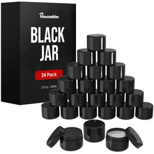 Houseables Cosmetic Containers With Lids, Black Jars, Lotion Container, 2 Oz Jars With Lids, Small Plastic Pot for Body Butter, Cream, Makeup, Powder, Body Scrub, Lip Scrub, Balm, Travel, Empty, 24 PK