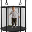 BCAN 60''/55" Mini Trampoline for Ages 1 to 8 Kid, 5FT Toddler Trampoline - Indoor/Outdoor Use with Enclosure Net, Adjustable Gymnastics Bars, Basketball Hoop, Gifts for Boys & Girls (55IN, 55-BLACK)