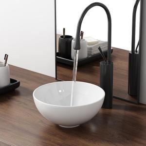 11 Inch Round Bathroom Bowl Sink Above Counter, QISHKA Mini White Ceramic Vanity Vessel Sink - 11" x 11" Small Countertop Circle Art Basin for Space-Saving