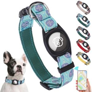SCENEREAL Airtag Dog Collar for Small Medium Dogs, Dog Collar with Durable Airtag Holder, Compatible Apple Air Tag, Anti-Lost Adjustable Soft Comfortable Unique Style, Green S