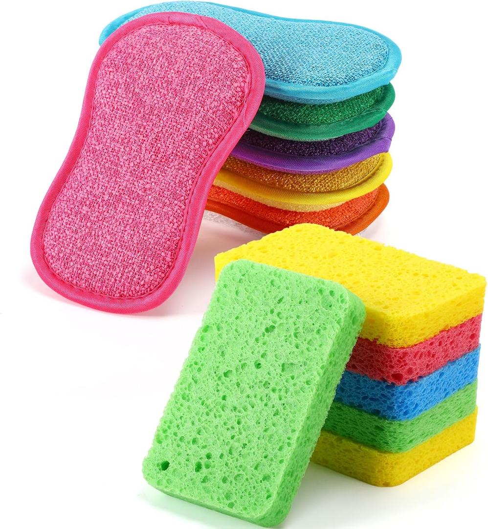 12 Pack Dish Sponges Kitchen Non-Scratch Microfiber and Compressed Cellulose Sponges for Washing Dishes Cleaning Pots Pans Kitchen Bathroom Cars Cleaning Supplies DIY Crafts for Kids
