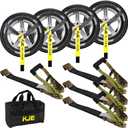 KJE 4 Pack Car Tie Down Straps for Trailers - Tire Ratchet Strap with Flat Hooks - 2" x 10' 10,000LBS Break Strength - Lasso Style Wheel Straps for Hauling UTV, SUV, Any Cars