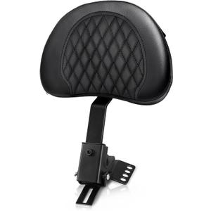 Adjustable Plug-in Driver Rider Backrest Pad Motorcycle Front Custom Mounting Kit Compatible with Harley Touring Models Road King Street Glide Electra Glide Road Glide 1997-2025 (Black Bar-Grid)