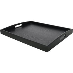 DILLMAN Serving Tray Large Black Wood Rectangle Food Tray Butler Tray Breakfast Tray with Handles (Large+Small)