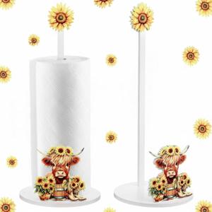 Namalu Highland Cow Sunflower Paper Towel Holder Highland Cow Sunflower Kitchen Decor Kitchen Cute Paper Towel Holder Dispenser for Bedroom Toilet Countertop Decor