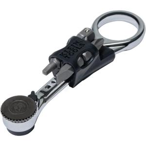 Klein Tools 65200MAG Slim-Profile Magnetic Mini Ratchet, 90-Tooth Ratchet Screwdriver Set with 1/4-Inch Nut Driver, 4 Bit Storage, Includes Phillips, Slotted, Square, and Nut Driver Adapter