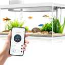 Smart Desktop Aquarium Kit with App Control - 1.3 Gal Small Fish Tank with Automatic Feeder, HD Glass, RGB Lighting, & Temperature Monitor - Self-Cleaning Filtration System for Betta, Guppy