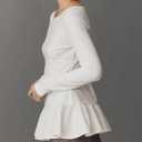 Womens Long Sleeve Peplum Tops Cute Ruffle Flowy Babydoll Shirts Fall Casual Pleated Crew Neck Tunic Tees (White)
