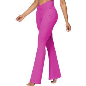 Sunzel Flare Leggings for Women with Pockets, Crossover Yoga Pants with Tummy Control, High Waisted and Wide Leg (XX-Large, Hot Pink) Fit Type: 30" Height: 5'21" - 5'4"