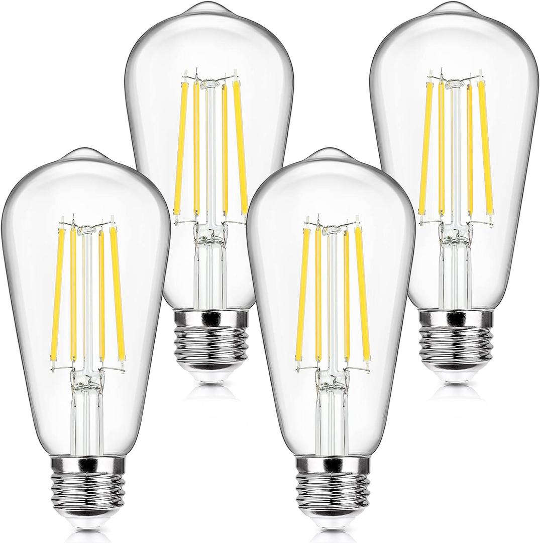 4-Pack Vintage E26 LED Edison Bulbs 100W Equivalent 1400LM High Brightness 8W ST58 LED Filament Light Bulbs 5000K Daylight White Medium Base CRI90+ Antique Clear Glass for Home Kitchen, Non-dimmable