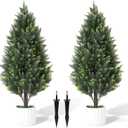 3FT Artificial Cedar Topiary Trees Set of 2 Detachable Planter & Spike,UV Resistant Faux Plants Outdoor and Indoor,Realistic Fake Bushes Pine Tree for Front Porch Decor