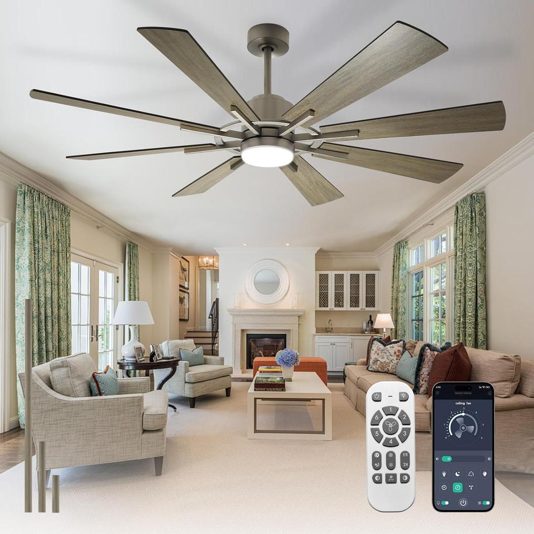 Depuley 60-Inch Ceiling Fan with Light: Farmhouse 8-Blade Wood Indoor Outdoor Fans with Remote App Control Dimmable Light - Ultra Quiet DC Motor Reversible 6 Speed Timer