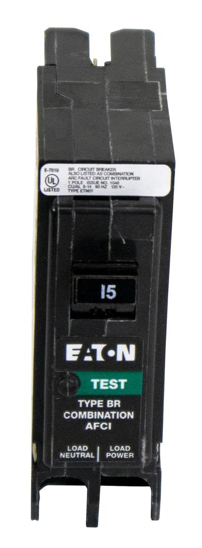 Eaton BRP115GF Breaker, 15A, 1P, 120V, 10 kAIC, Type BR Ground Fault