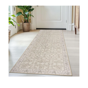 2x5 Washable Rug Cream Beige Grey Small Area Rug for Entryway, Soft Non-Slip Indoor Door Mat Distressed Floral Low-Pile Kitchen Rugs, Neutral Vintage Carpet for Entrance Kitchen Bedside