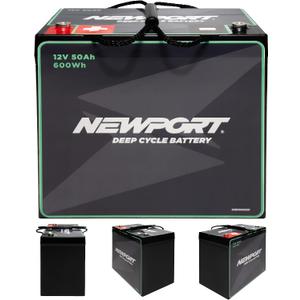 Newport 12V50Ah Deep Cycle Heavy-Duty Marine Battery, Lightweight & Sealed AGM, Trolling Motor Compatible