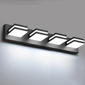IZORRO LED Modern Bathroom Lights Fixtures(4-Light,Dimmable,360°Rotate),Matte Black Acrylic Wall Lighting,Vanity Lights for Bathroom Over Mirror - 6000k 24In （No Assembly Required）
