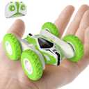 Tecnock Remote Control Car RC Cars for Kids, 4WD 2.4GHz Remote Control Toys, Double Sided Flips 360 Rotating RC Stunt Car, Toy for 5 6 7 8 Year Old Boys Girls (Regular Models, Green & White)