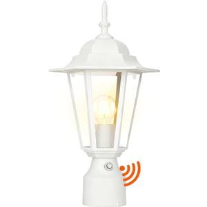 15" Dusk to Dawn Outdoor Post Light, Modern White Outdoor Lamp Post Light Fixture, Lamp Posts Exterior Lighting Pole Lantern for Outside Porch Garage Street, Waterproof Aluminum & Glass, 1 Pack, E26