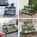 3 Tiers Metal Plant Stand,Rectangular Ladder Flower Pots Outdoor, Indoor Plant Display Rack, Heavy Duty Utility Storage Organizer for Home Garden Patio Balcony, Stair Style  27.5"L x 23.6"W x 23.6"H