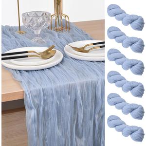 Joanlody Blue Cheesecloth Table Runner Fall Thanksgiving 10Ft Rustic Gauze Boho Cheese Cloth Table Runner for Wedding Bridal Baby Shower Decoration 6 Pack