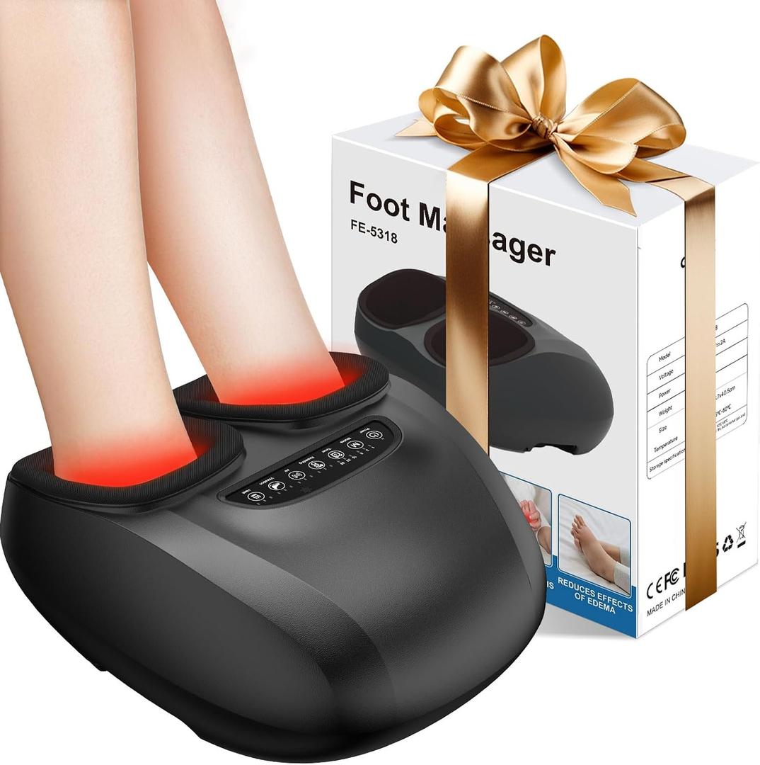 Shiatsu Foot Massager Machine with Heat, Deep Kneading Foot Massager with Vibration & Compression for Muscle Relaxation, Home Office Use for Men Women (Black)