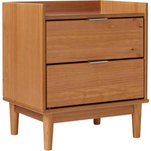 Walker Edison Blythe Mid-Century Modern Tray-Top 2-Drawer Nightstand, 20 Inch, Caramel