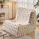 Modern Bean Bag Chair, Large Bean Bag Couch for Adults with Memory Foam Filled, Soft Faux Bunny Fur Lazy Chair for Living Room Bedroom Dorm Apartment, No Assembly Required, Beige